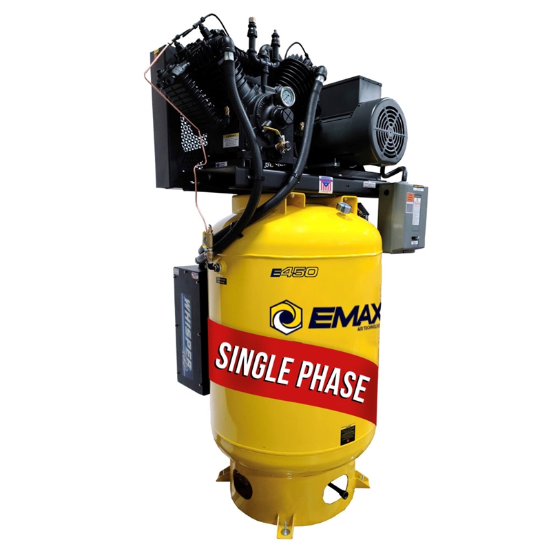 EMAX E450 Series – 10 HP Air Compressor, 120 Gallon, 1 Phase, 2 Stage Pressure Lubricated, Silent Air System -ESP10V120V1