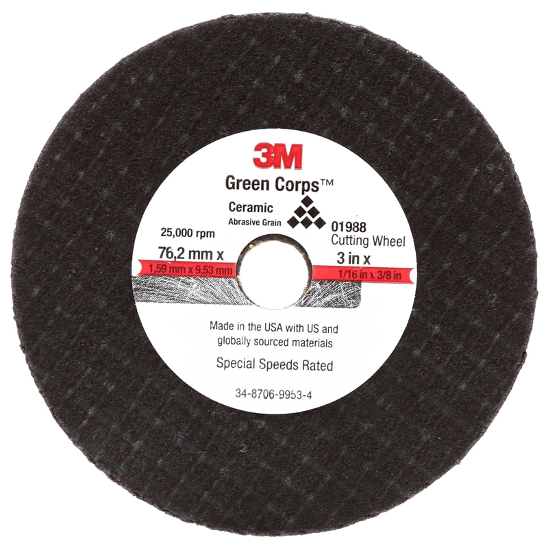 3M 3" X 1/16" X 3/8" Cut Off Wheel (Sold As Each) - 1988-EACH